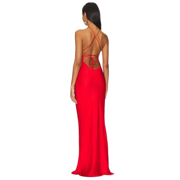 Line & Dot Kira Maxi Dress in Tomato Red Medium New Womens Satin Gown - Picture 2 of 14